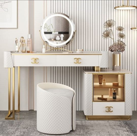 Elegant Solid Wood Dressing Table with Smart Mirror and Stool Set - Perfect Bedroom Vanity-GCC Home Center
