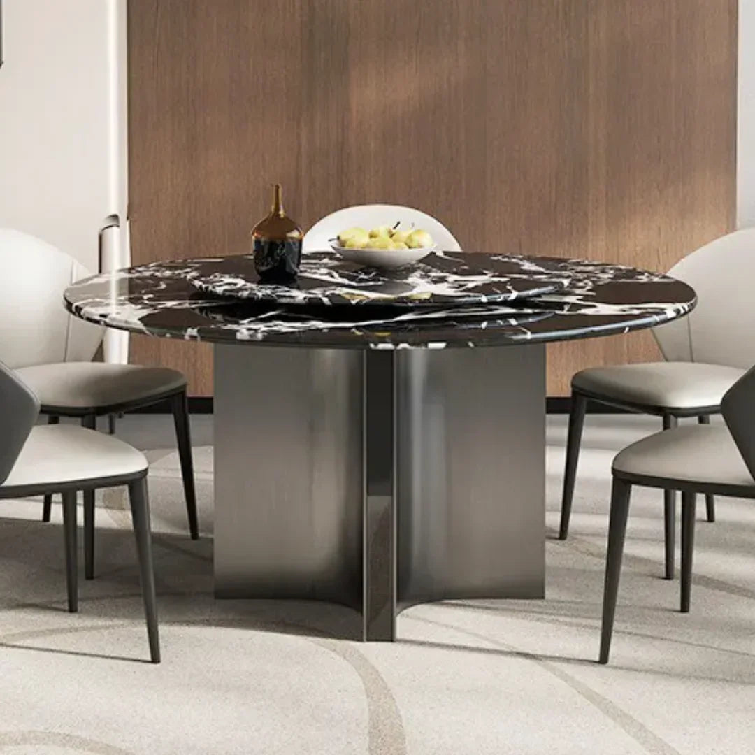 Intimate Design Elegant Luxury Style Marble Top Round Dining Table - Black