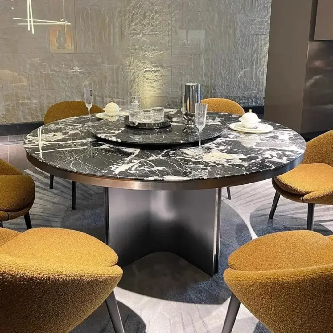 Intimate Design Elegant Luxury Style Marble Top Round Dining Table - Black