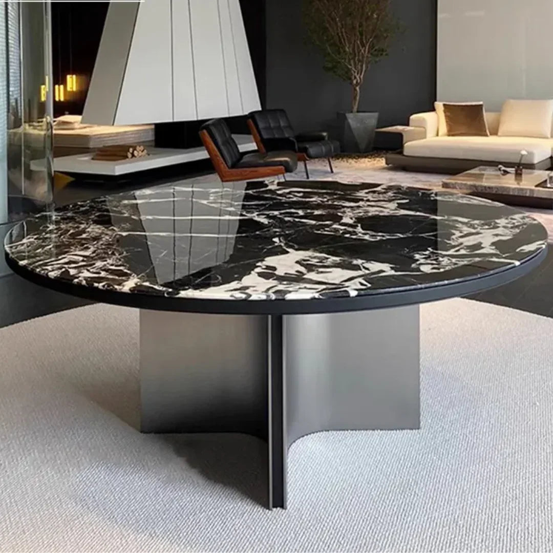 Intimate Design Elegant Luxury Style Marble Top Round Dining Table - Black