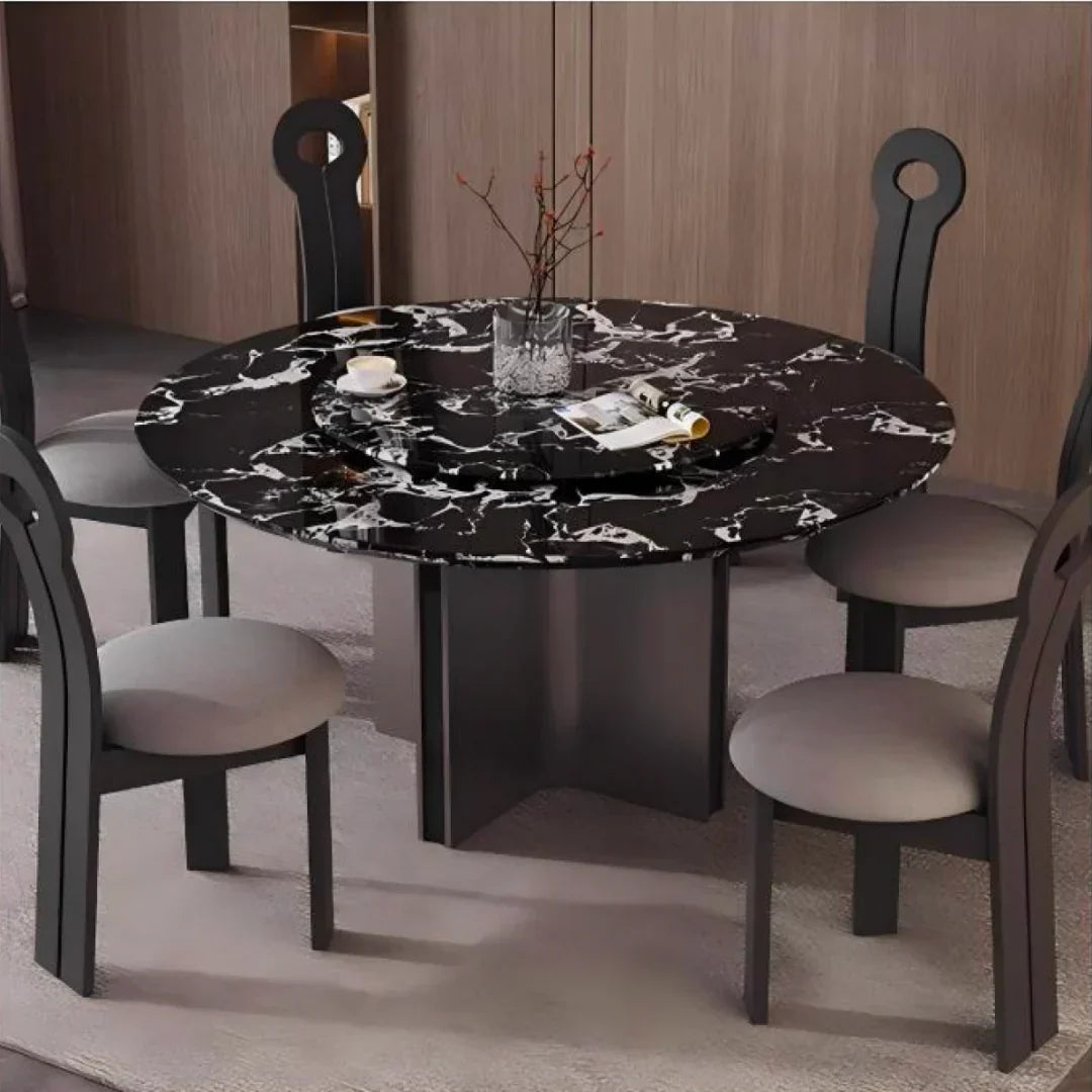 Intimate Design Elegant Luxury Style Marble Top Round Dining Table - Black