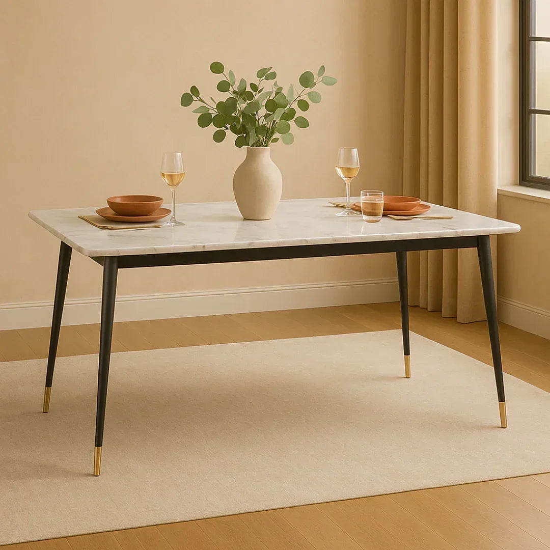 Modern Rectangular Marble Top Dining Table Set (Yellow & Blue)