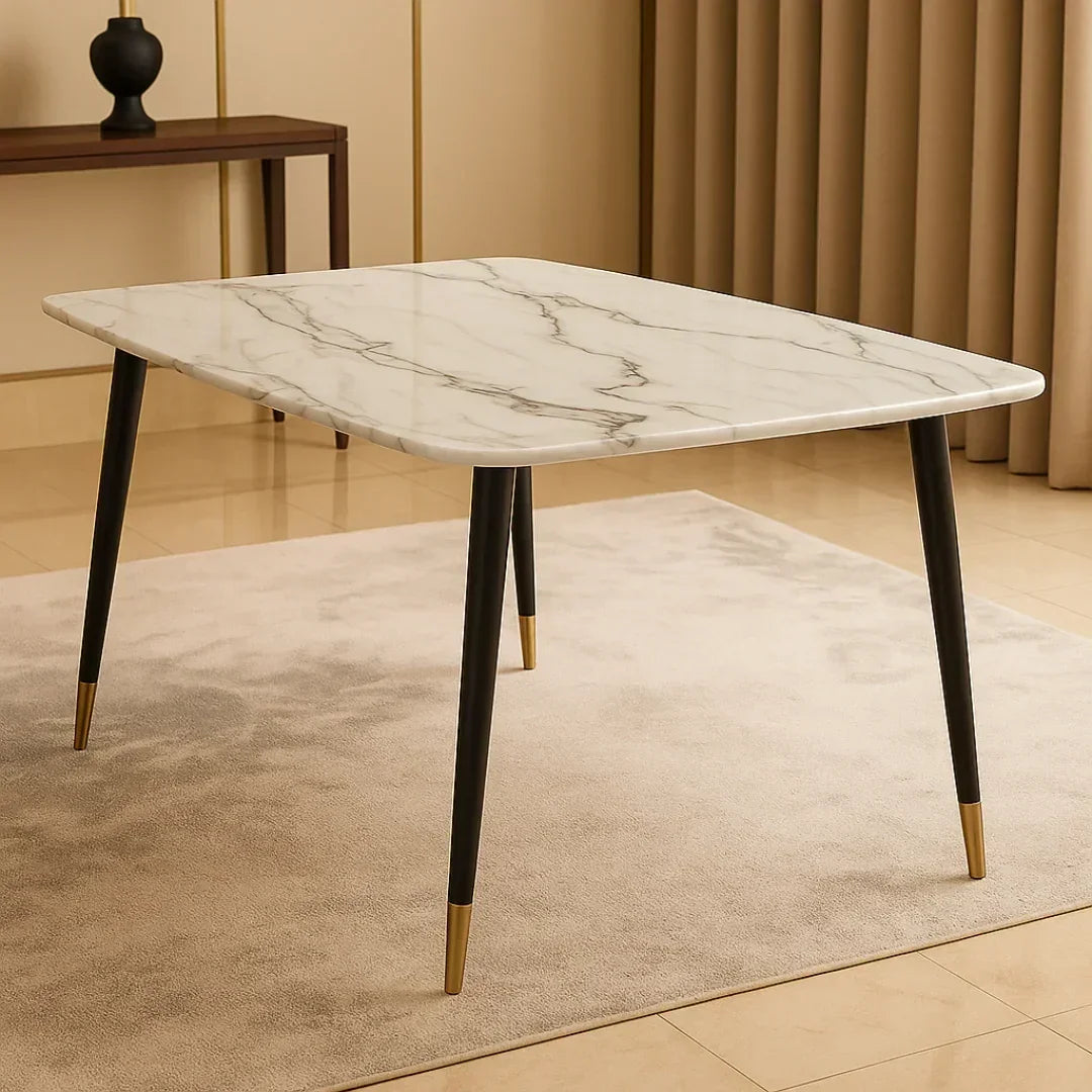 Modern Rectangular Marble Top Dining Table Set (Yellow & Blue)
