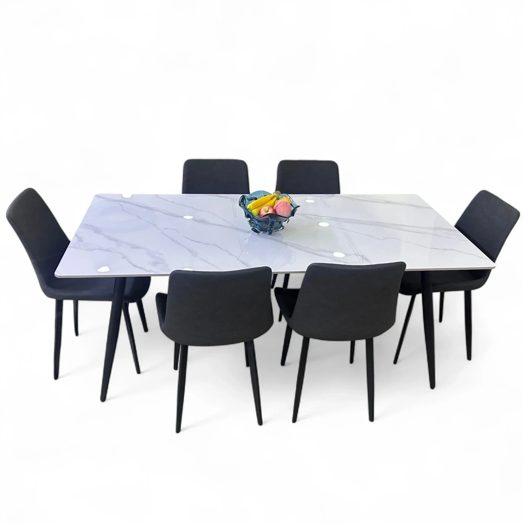Modern 6 Seater Marble Top Dining Table Set