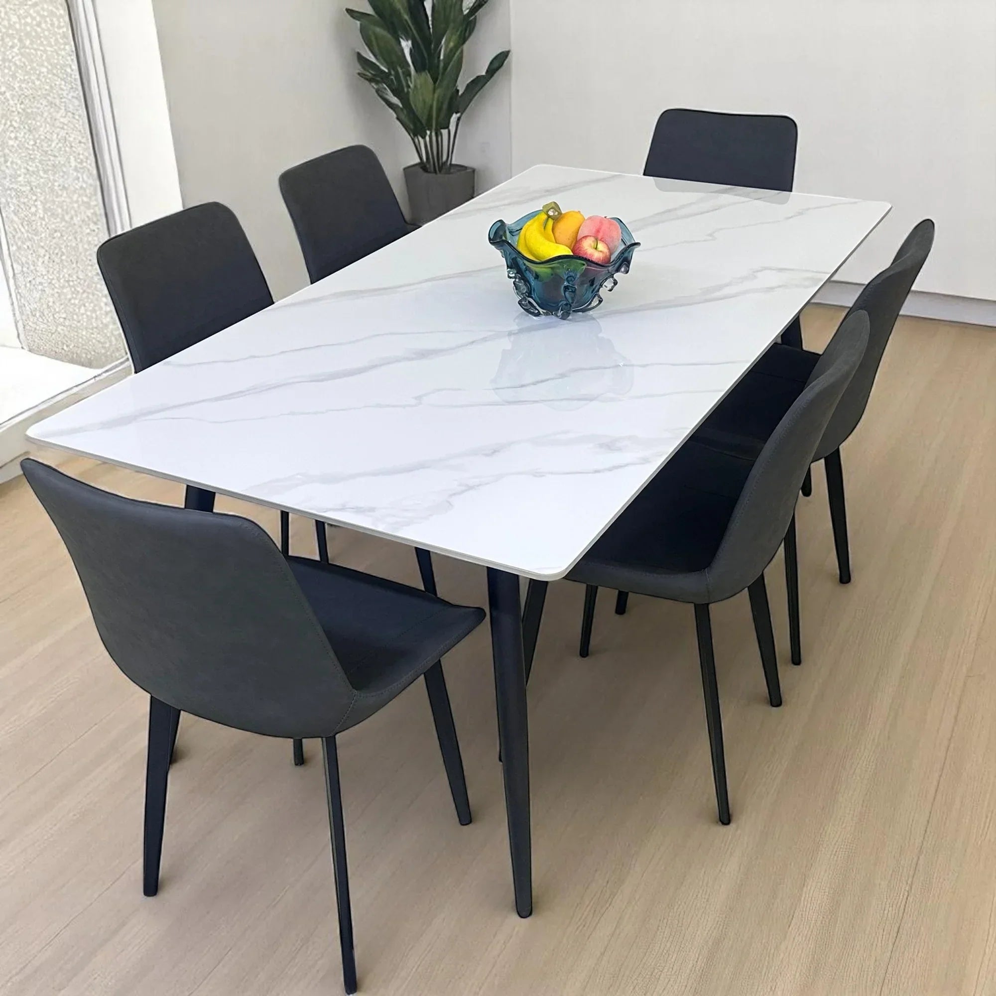 Modern 6 Seater Marble Top Dining Table Set