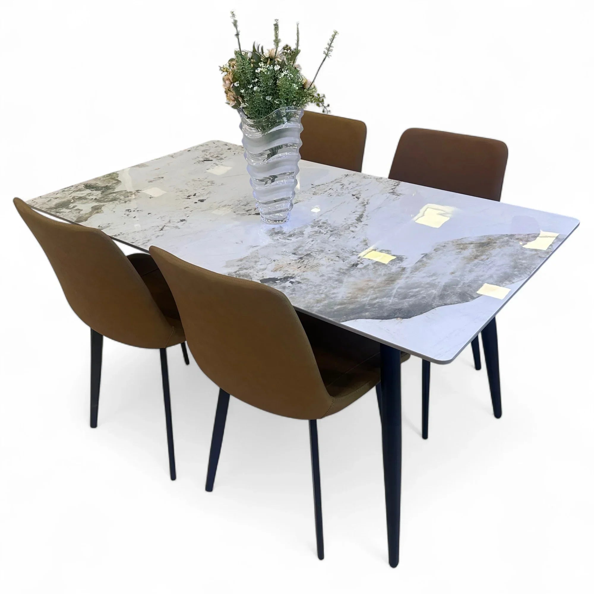Elegance Modern 4 Seater Dining Table Set With Marble Top (Brown)