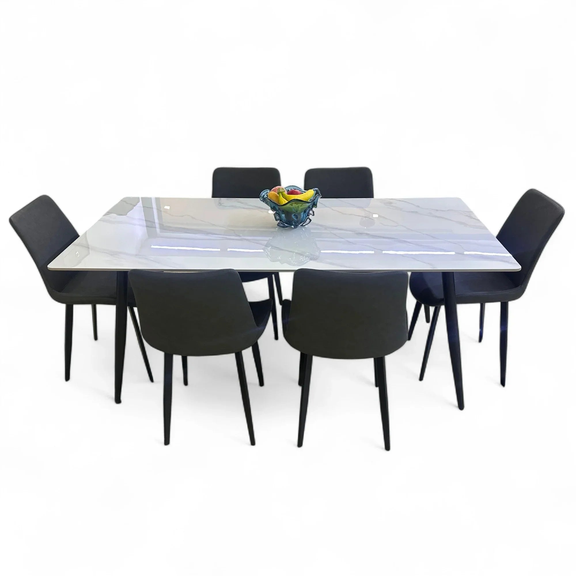 Modern 6 Seater Marble Top Dining Table Set