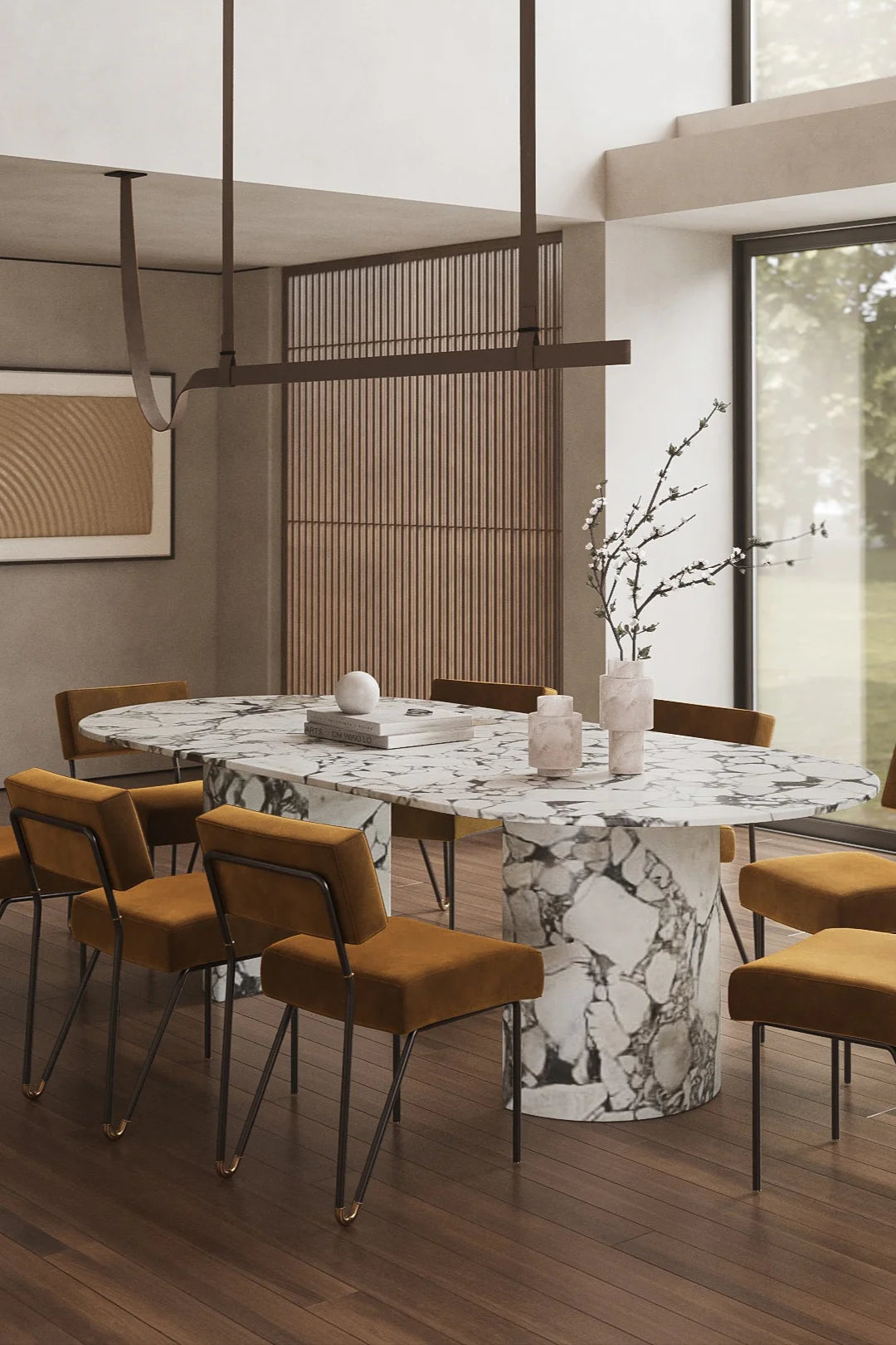 Luxury Viola Calacatta Marble Dining Table with Half Moon Legs