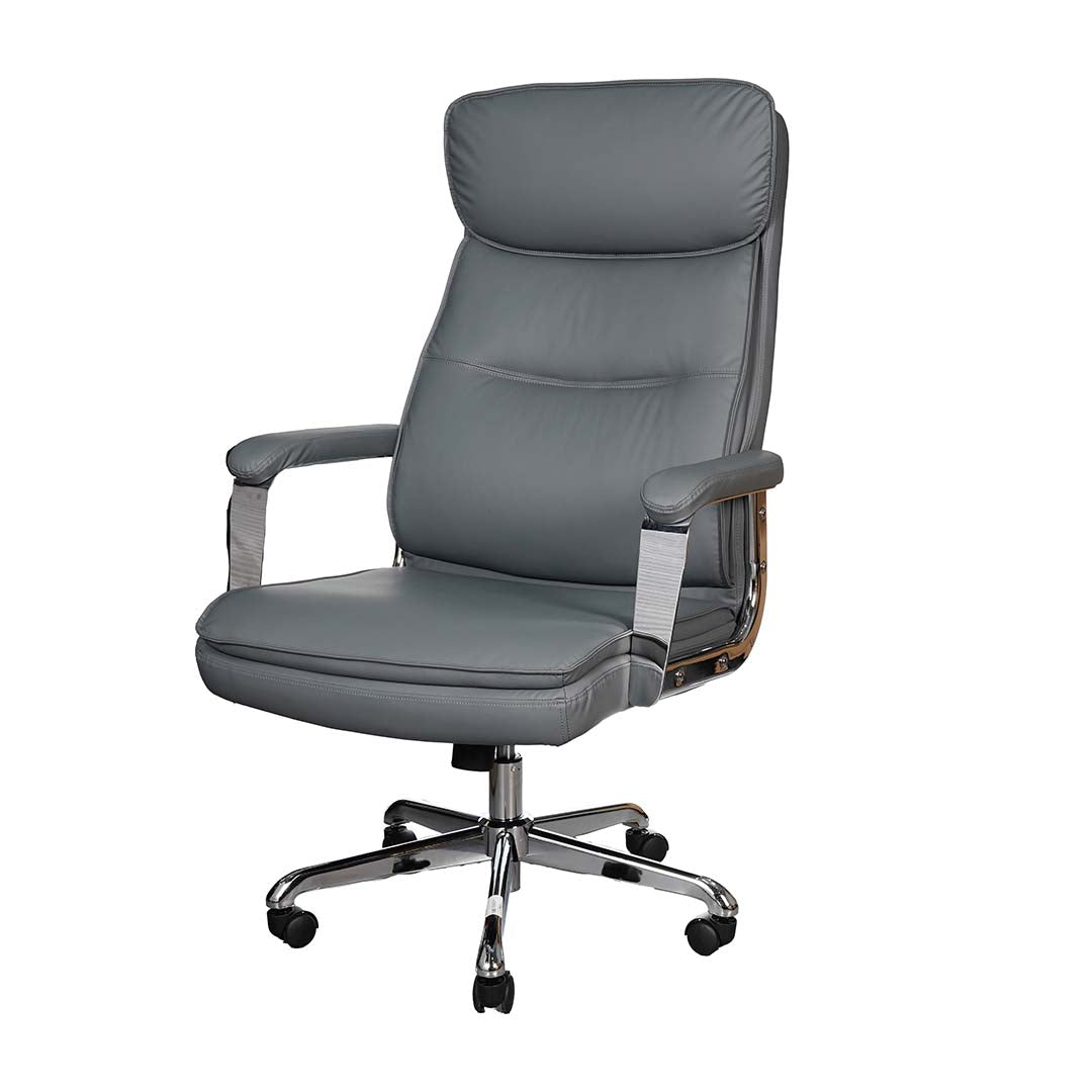 Luxury High Back Office Chair With Leather Pads And Metal Legs-GCC Home Center