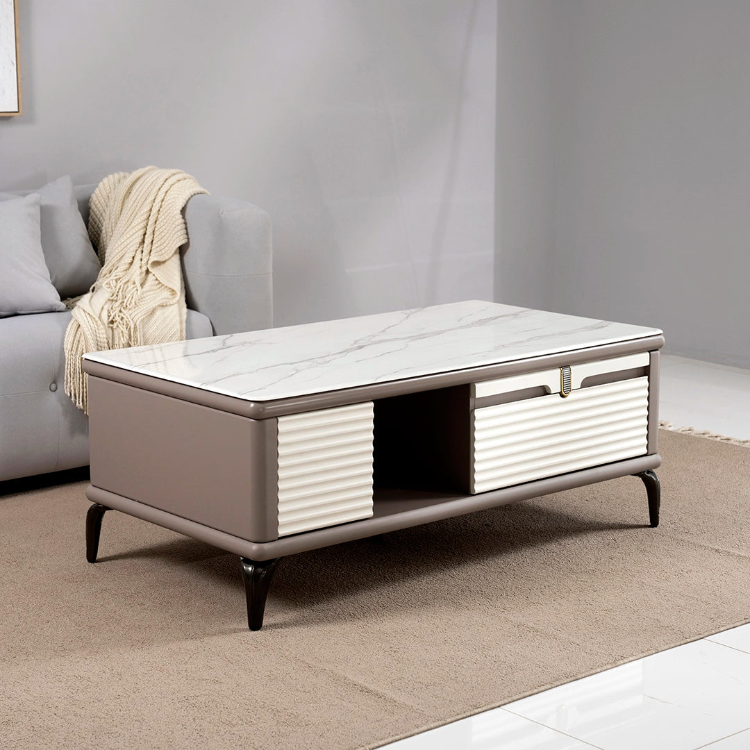 Coffee Table with 3D-Textured Glass Top and Storage Drawers
