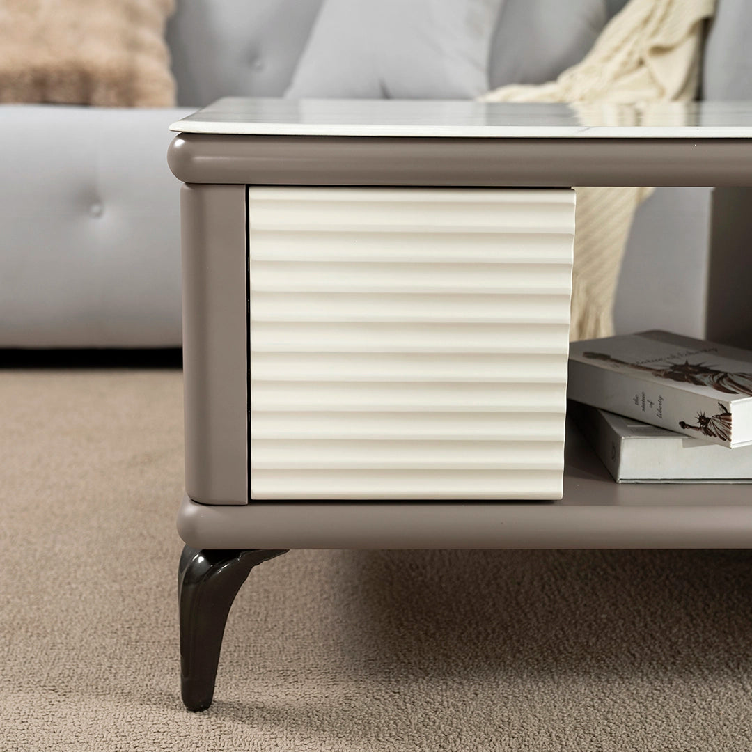 Coffee Table with 3D-Textured Glass Top and Storage Drawers