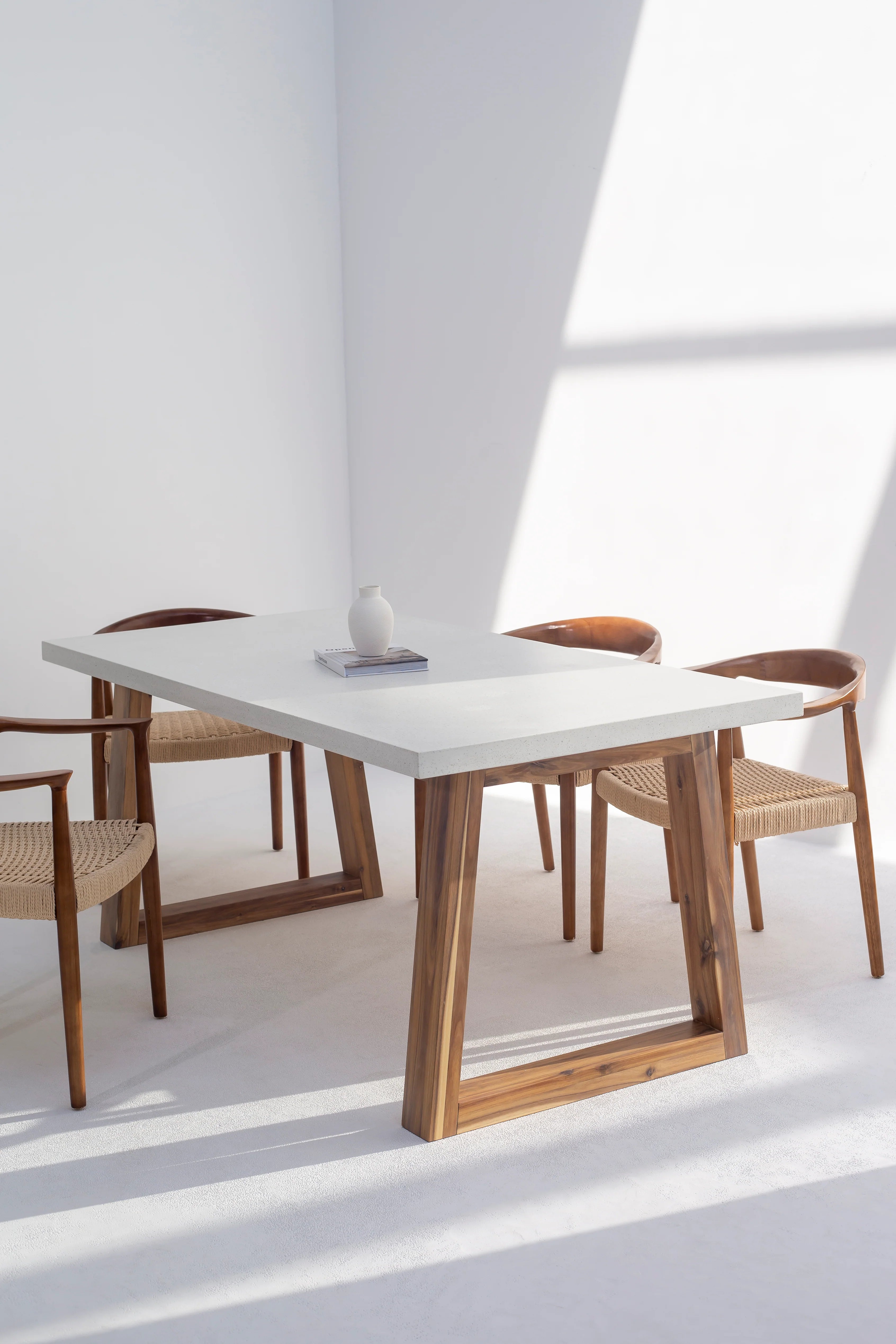 Aviana Terrazzo Concrete Dining Table with Solid Wood Base for Modern Elegance Space-GCC Home Center