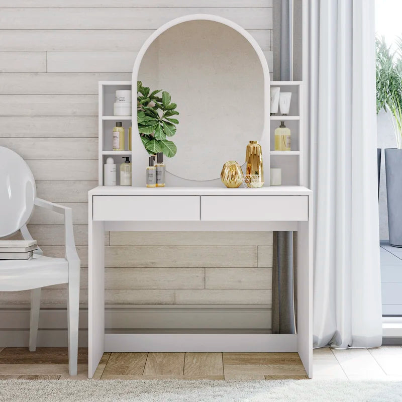 Makeup Vanity with Oval-Shaped Mirror-GCC Home Center