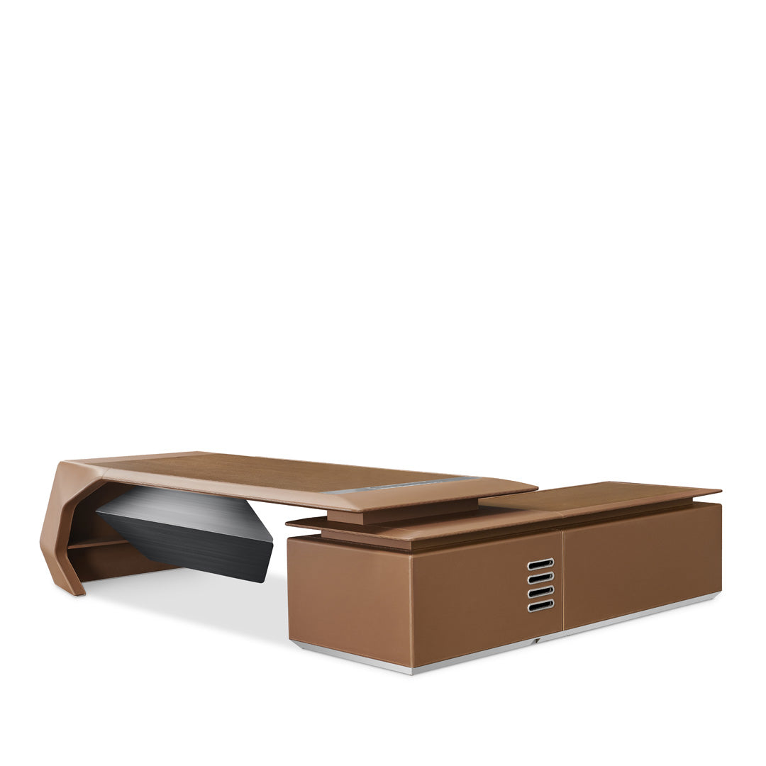 Sleek And Modern Leather Executive Office Table, Office Desk With Metal Leg - Brown-GCC Home Center