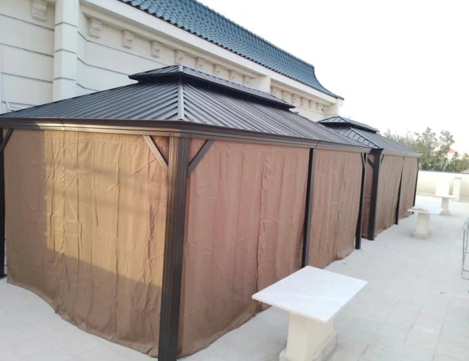Luxury Gazebo 3.65 x 6m Double Roof Aluminum Gazebo - Brown-GCC Home Center