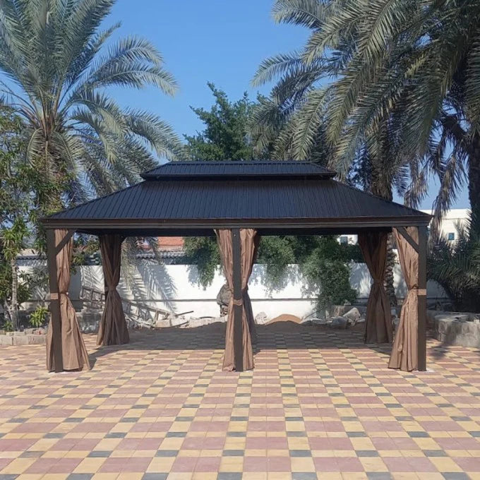 Luxury Gazebo 3.65 x 6m Double Roof Aluminum Gazebo - Brown-GCC Home Center