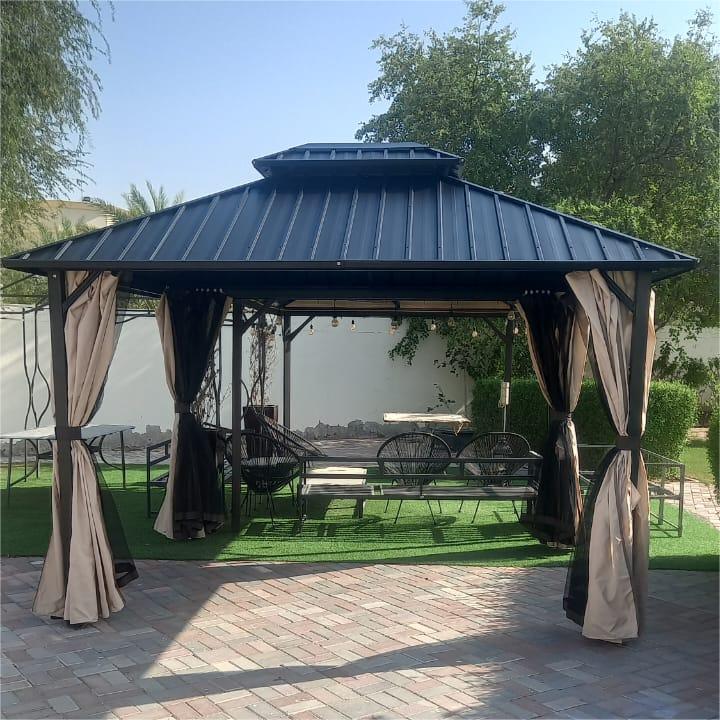 3.65x3m Double Roof Iron Gazebo - Black-GCC Home Center