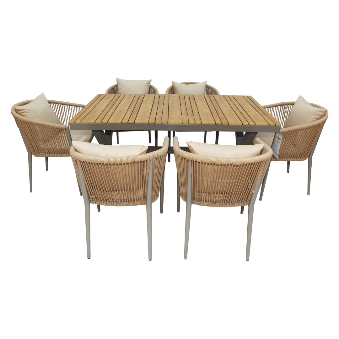 All-Weather Resistant Aluminum Frame WPC 6-Seater Outdoor Dining Set with Cushions for Garden and Backyard-GCC Home Center