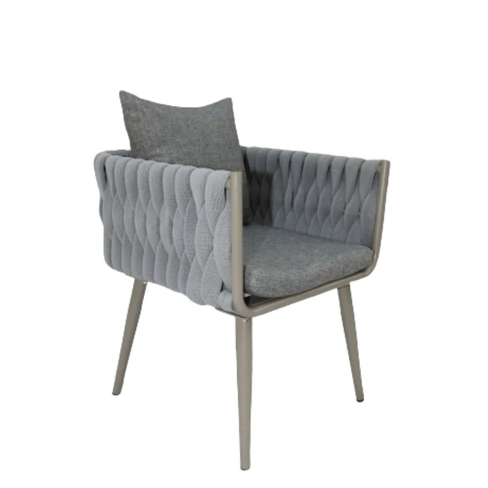 Aluminum & Rope Outdoor Patio Dining Chair With Cushion - Grey-GCC Home Center