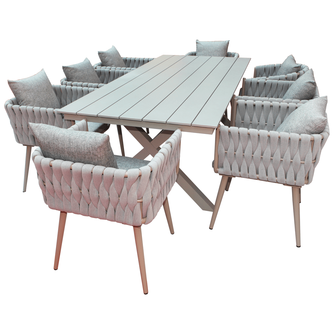 Luxurious Aluminum Frame WPC 8-Seater Outdoor Dining Set with Cushions for Balcony and Backyard-GCC Home Center
