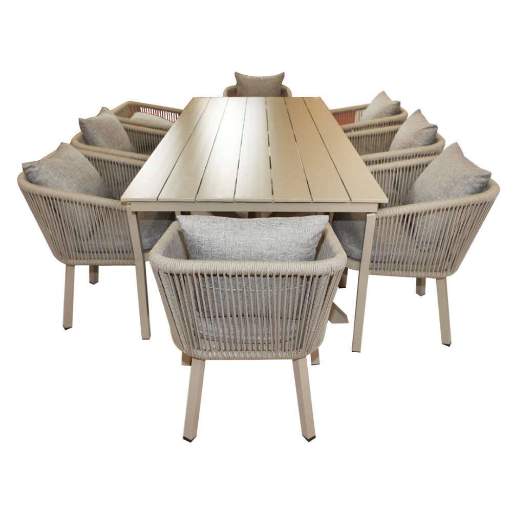 Luxurious Aluminum Frame WPC 8-Seater Outdoor Dining Set with Cushions for Balcony and Backyard-GCC Home Center