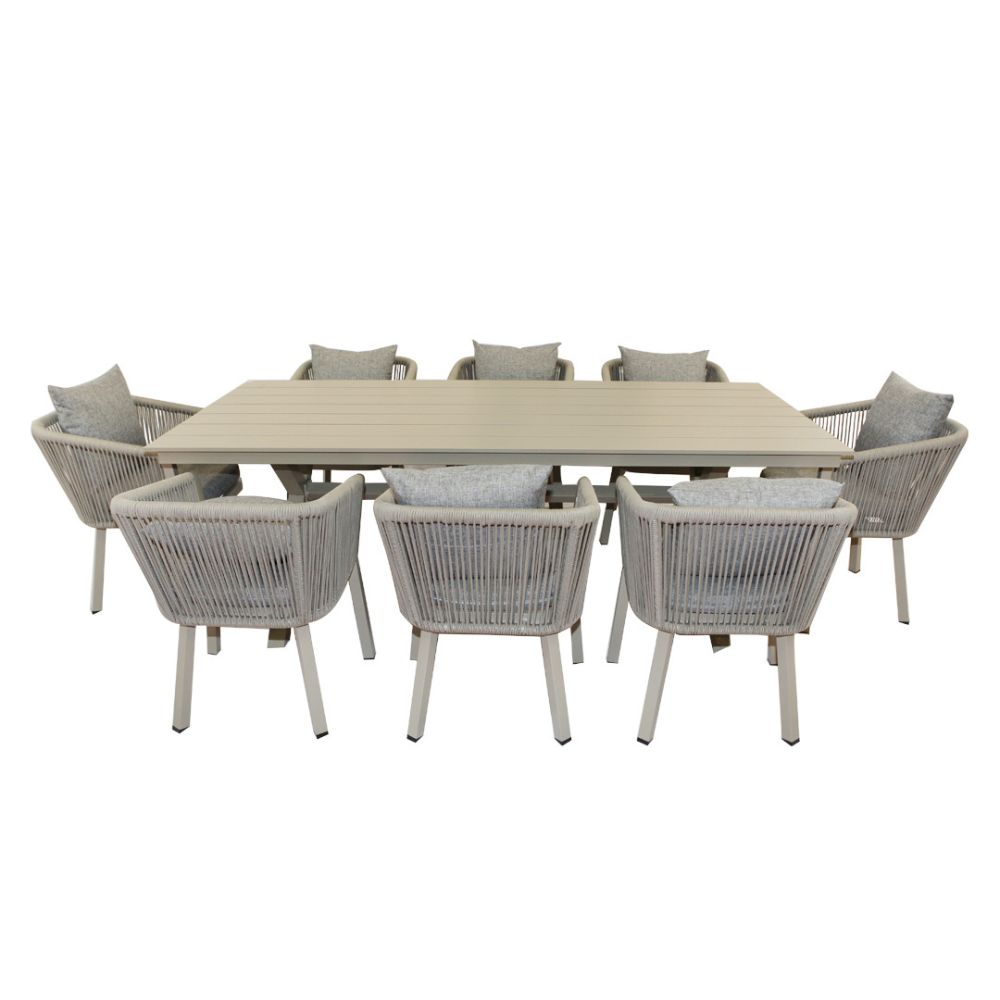Luxurious Aluminum Frame WPC 8-Seater Outdoor Dining Set with Cushions for Balcony and Backyard-GCC Home Center