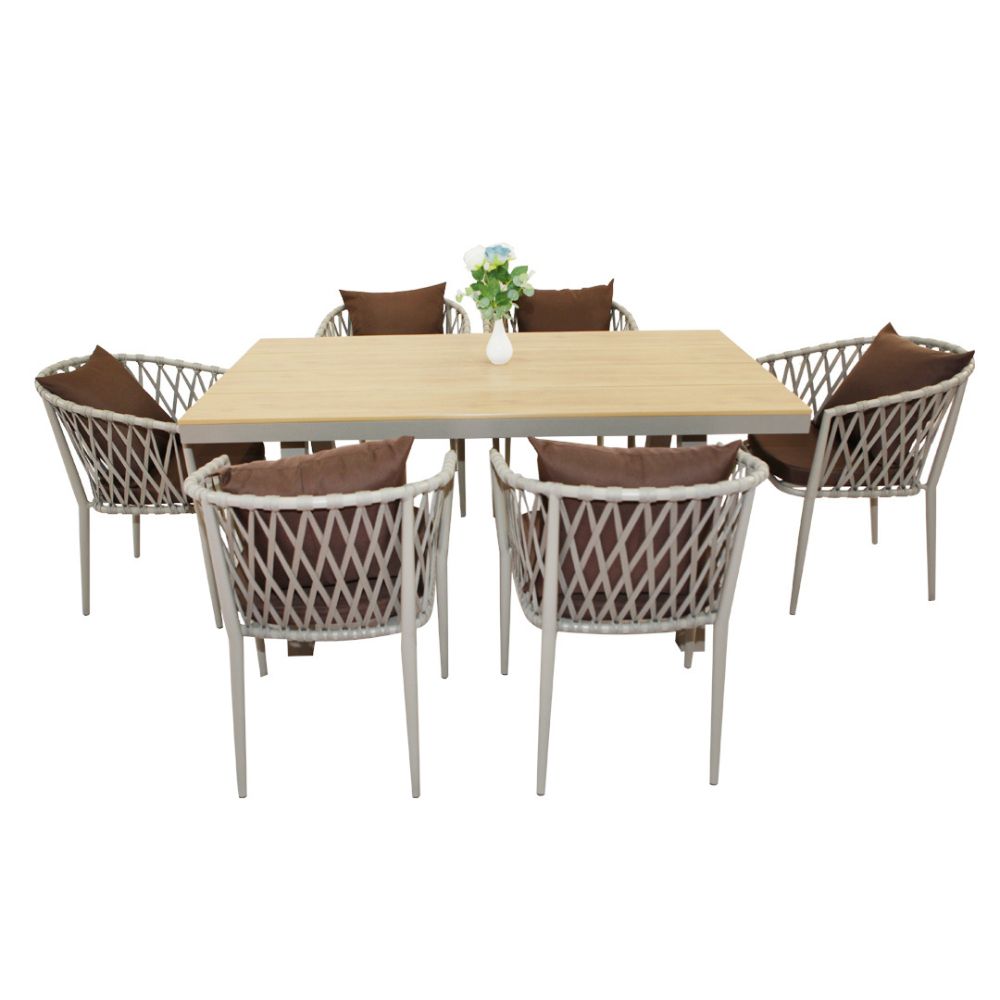 Outstanding Aluminum Frame WPC 6-Seater Outdoor Dining Set with Cushions for Balcony and Backyard-GCC Home Center