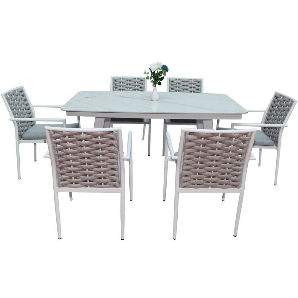 Wonderful Aluminum Frame 6-Seater Outdoor Dining Set with Cushions for Garden and Patio, Light Gray-GCC Home Center