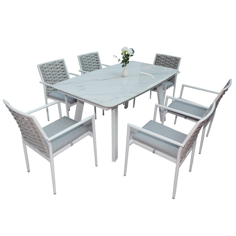 Wonderful Aluminum Frame 6-Seater Outdoor Dining Set with Cushions for Garden and Patio, Light Gray-GCC Home Center