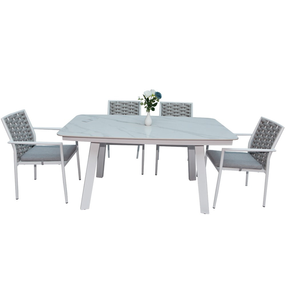 Wonderful Aluminum Frame 6-Seater Outdoor Dining Set with Cushions for Garden and Patio, Light Gray-GCC Home Center