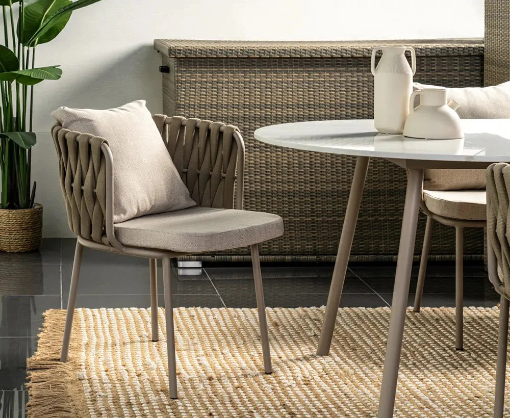 Outdoor Cushioned Single Seater Rope Weaving Dining Armchair-GCC Home Center