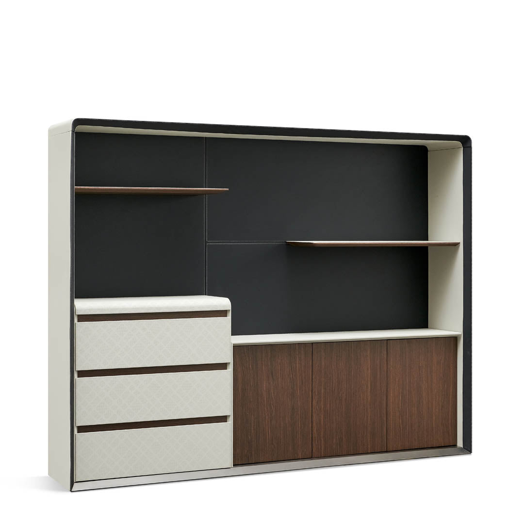 Luxury Office Cabinet With 2-Shelves, 3-Door Cabinet And Three Door Drawers - White and Brown-GCC Home Center