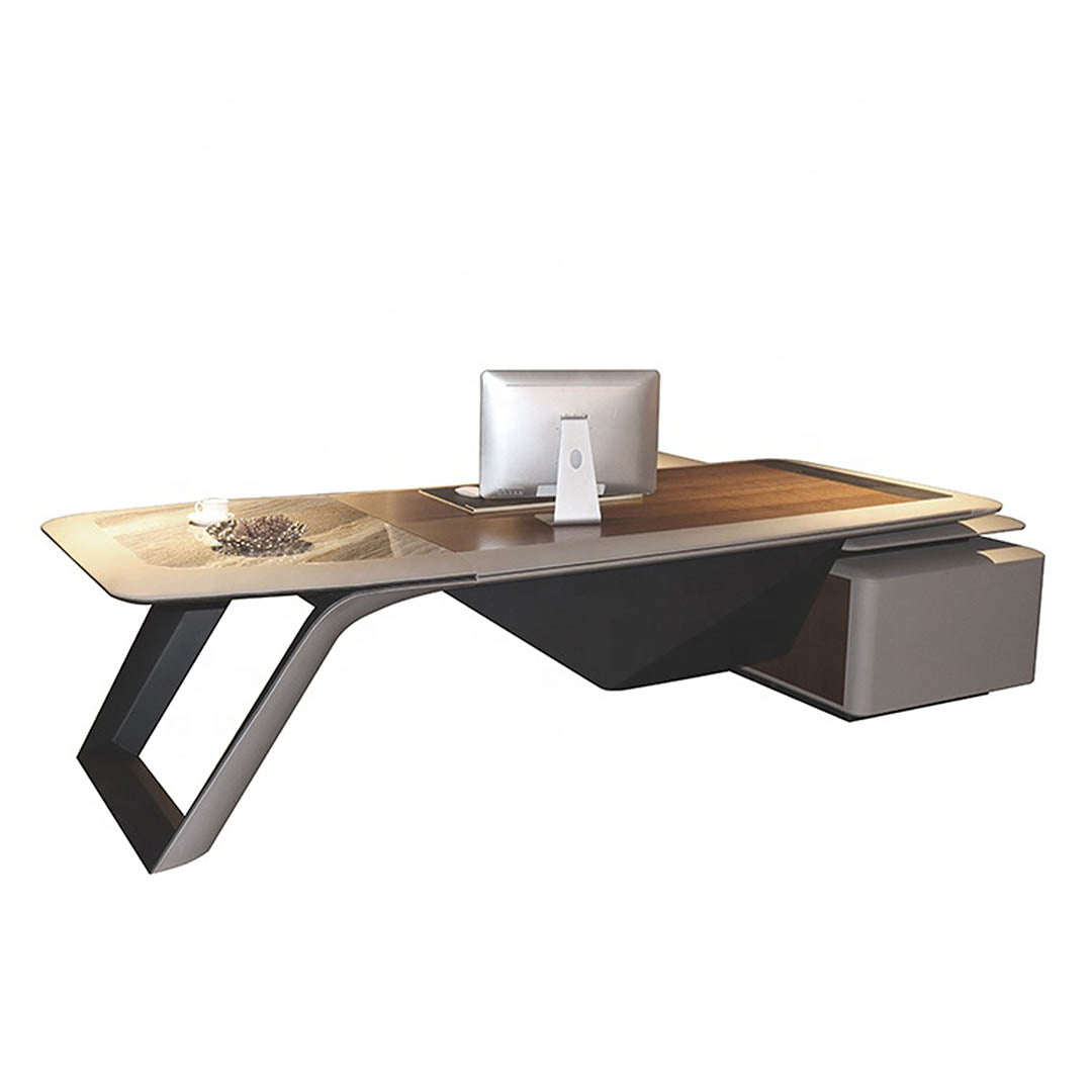 Elegant Executive Office Table with Ample Workspace and Storage Cabinets - Brown-GCC Home Center