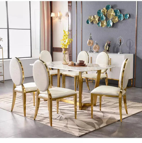 Marble finish dining table with cross gold legs-GCC Home Center