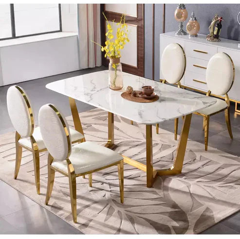 Marble finish dining table with cross gold legs-GCC Home Center