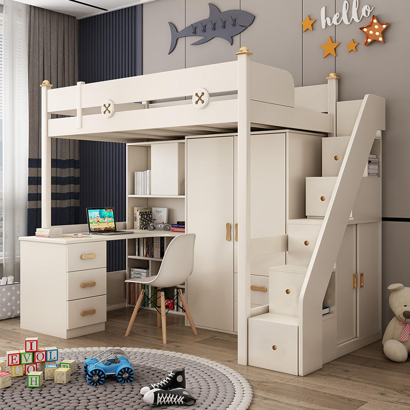 Modern Simplicity Adult Combination Bed Wardrobe Loft Bed Bunk Bed for Kids With Study Table