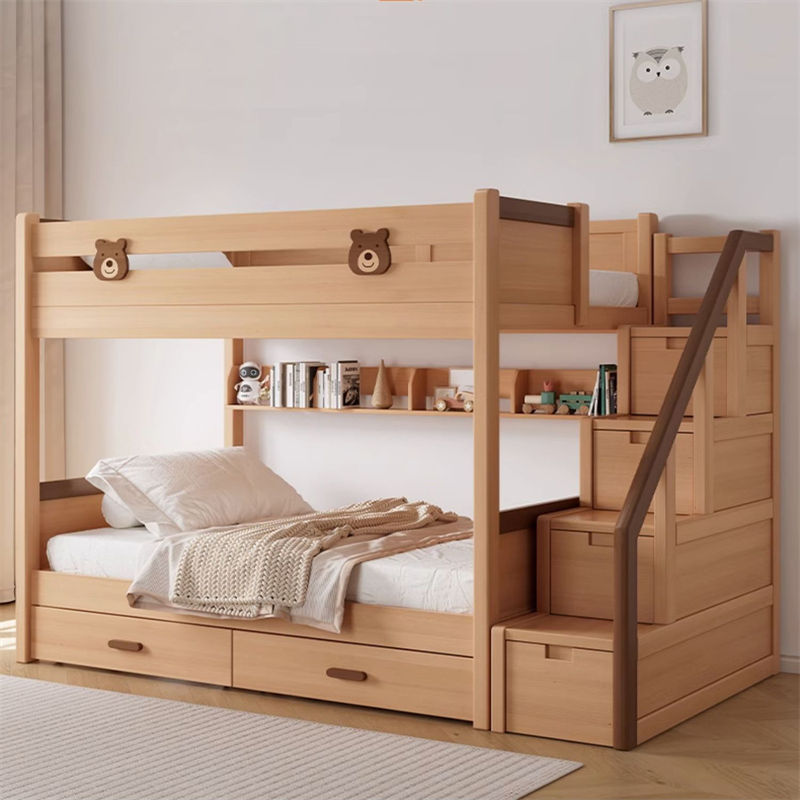 Hot Sale Solid Wood Double-Decker Bunk Bed with Stairs Storage for Boy's Bedroom Living Room School or Hospital
