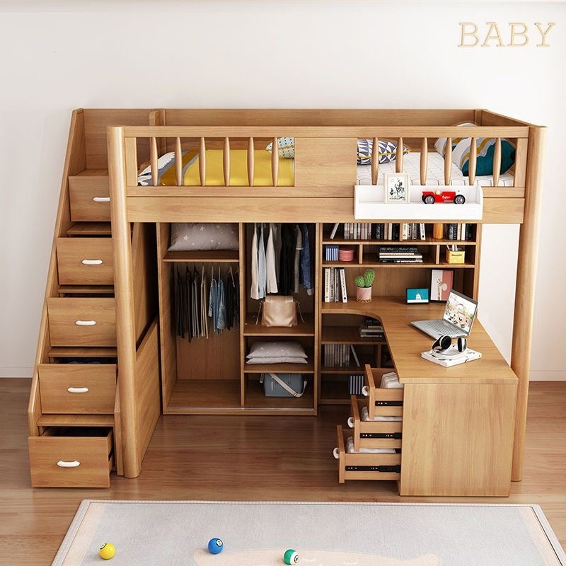 Multi-function Bunk Bed With Wardrobe Bunk Bed Combination High and Low Small Apartment Children Bed Under the Desk