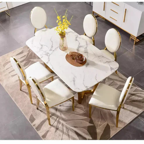 Marble finish dining table with cross gold legs-GCC Home Center