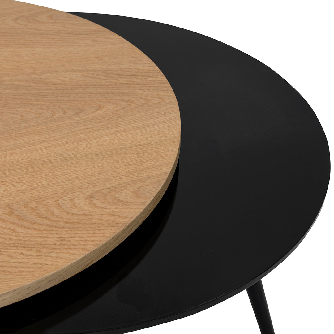 Modern Round Coffee Table with Side Tabletop – MDF & Metal Finish