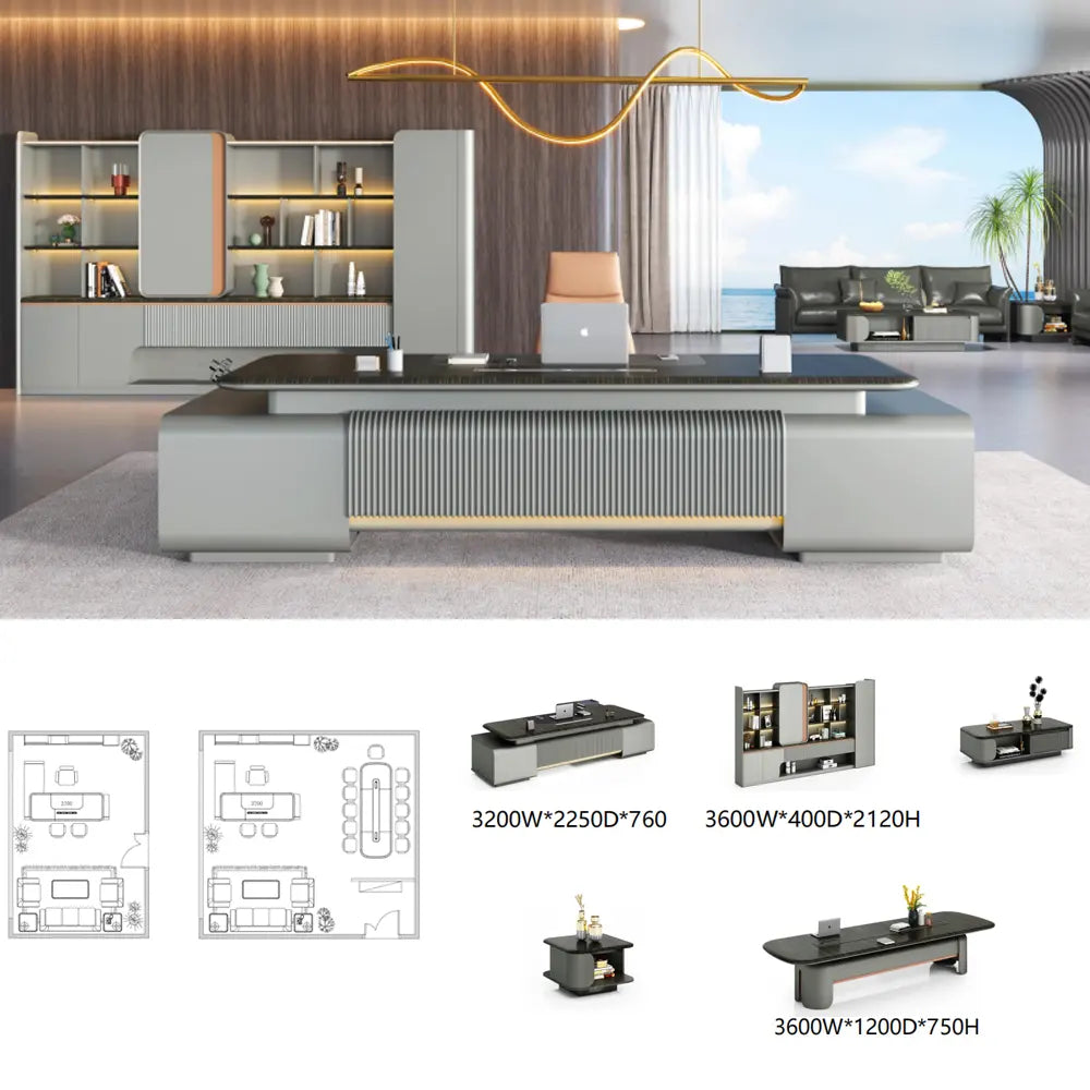 Modern 3200 Paint Wooden With LED and Power System Office Table for CEO Boss Office Desk 240X200
