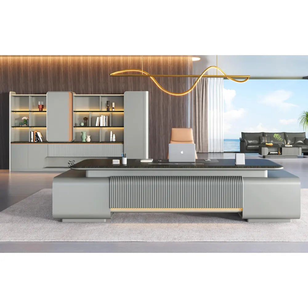 Modern 3200 Paint Wooden With LED and Power System Office Table for CEO Boss Office Desk 240X200