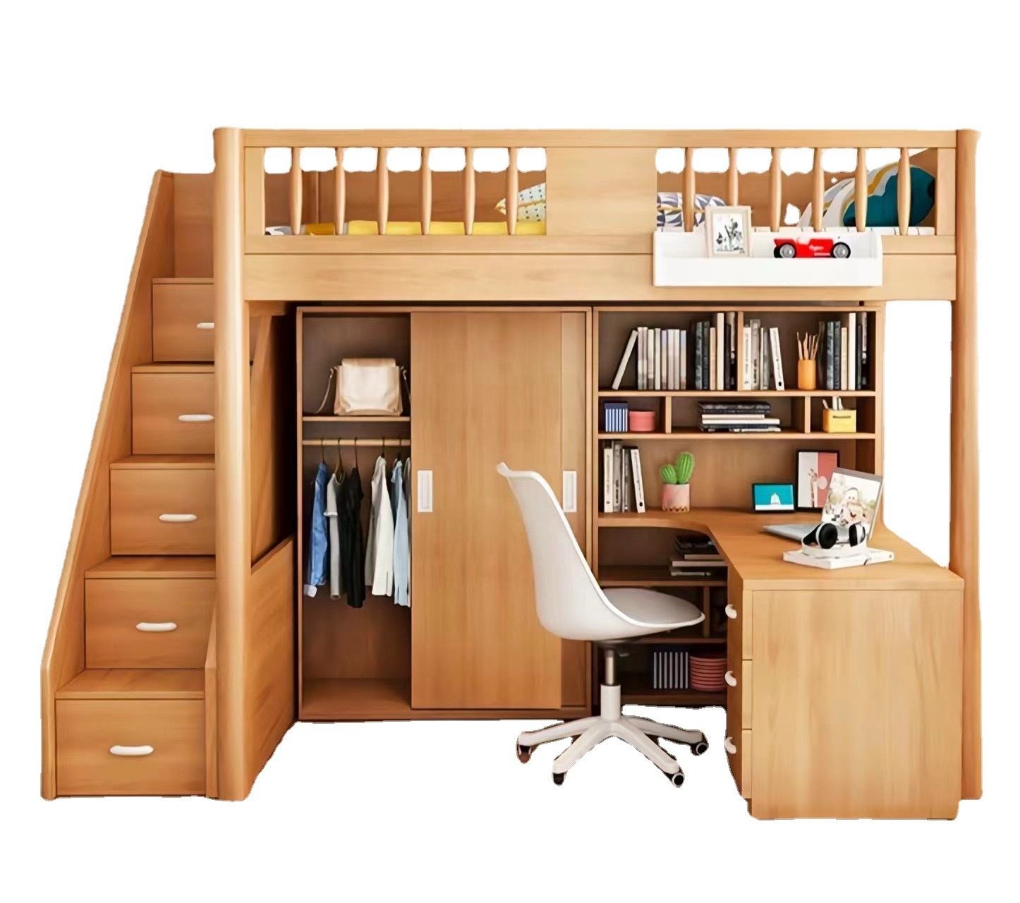 Multi-function Bunk Bed With Wardrobe Bunk Bed Combination High and Low Small Apartment Children Bed Under the Desk