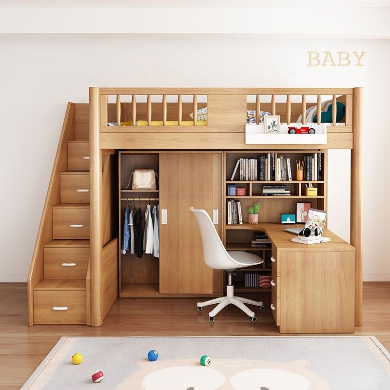 Multi-function Bunk Bed With Wardrobe Bunk Bed Combination High and Low Small Apartment Children Bed Under the Desk