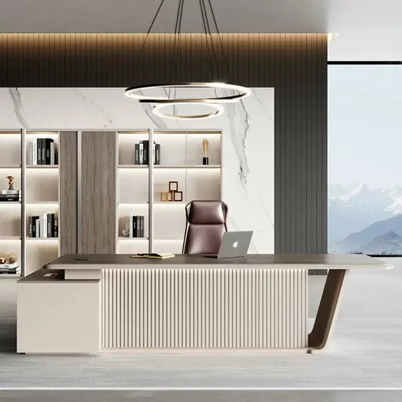 Modern 3200 Paint Wooden With LED and Power System Office Table for CEO Boss Office Desk 240X200