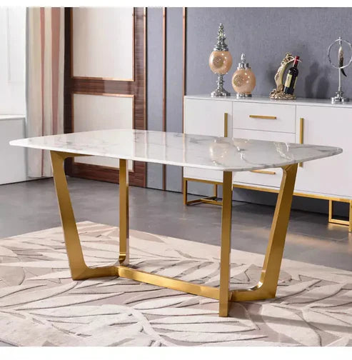 Marble finish dining table with cross gold legs-GCC Home Center