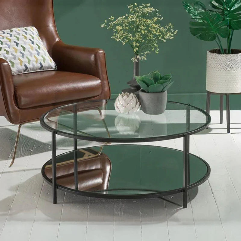 Elegant Glass and Metal Round Coffee Table