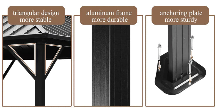 Luxury Gazebo 3.65 x 6m Double Roof Aluminum Gazebo - Brown-GCC Home Center