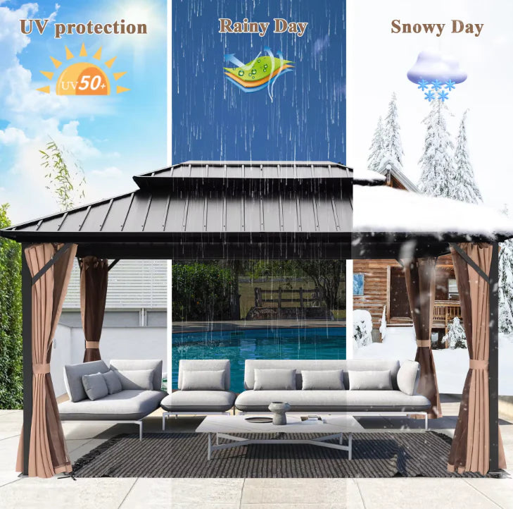 Luxury Gazebo 3.65 x 6m Double Roof Aluminum Gazebo - Brown-GCC Home Center