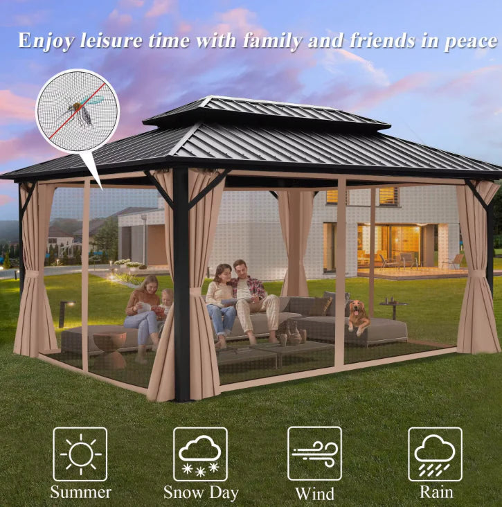 Luxury Gazebo 3.65 x 6m Double Roof Aluminum Gazebo - Brown-GCC Home Center